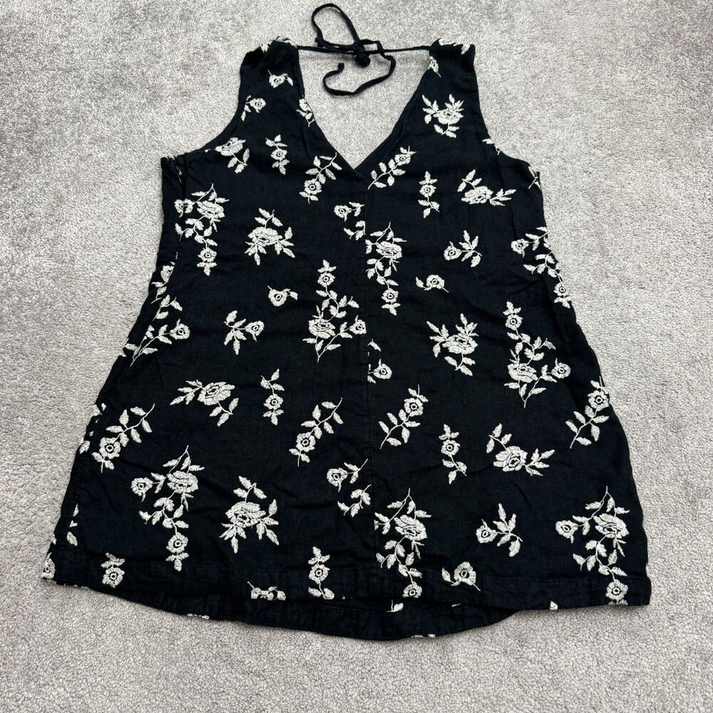 Abercrombie & Fitch Floral Embroidered Shift Dress Womens XLP Black Linen-Blend